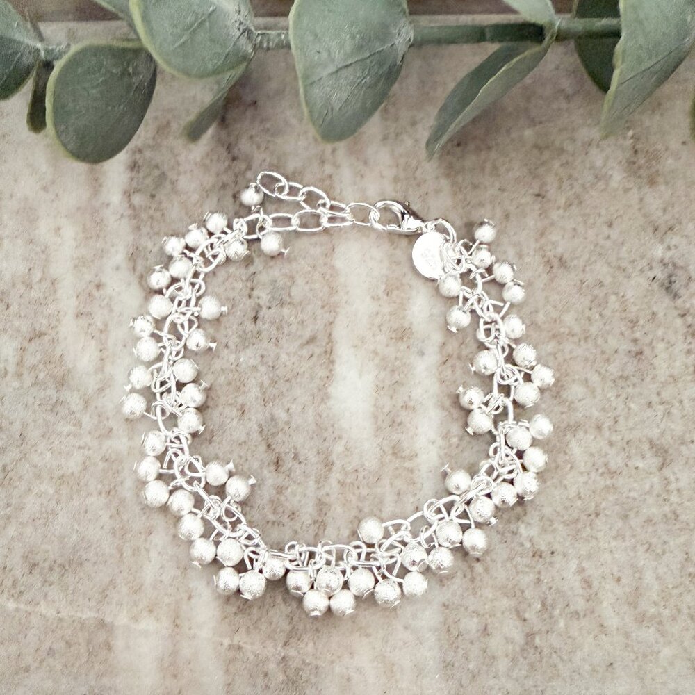 925 Sterling Silver Dangle Bead Charm Bracelet Minimalist Unique Bracelet